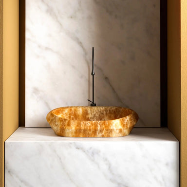 tosca marble countertop washbasin in brass